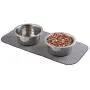 mDesign Premium Quality Microfiber Polyester Pet Food and Water Bowl Feeding Mat for Cats - Ultra Absorbent Reversible Placemat - Folds for Compact Storage - Small - Pewter Gray/Ivory