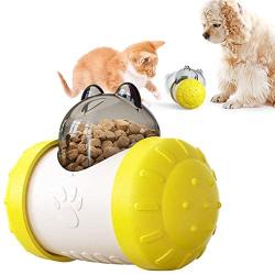 IDOLPET Dog Tumbler Automatic Pet Slow Feeder Treat Tumbler-self-Weight Balance Design Dog Puzzle Toy Treat Dispensing Toy and Interactive Toy for Puppy Cat Food Dispensing IQ Training Toy - Yellow