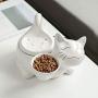 THMY Cat Drinking Fountain, 2L Pet Drinking Fountain and Food Bowl,Automatically Cycle cat Drinking Water Fountain,Ceramic Silent Heating Constant Temperature