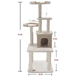 Majestic Pet Products 64 inch Beige Casita Cat Furniture Condo House Scratcher Multi Level Pet Activity Tree