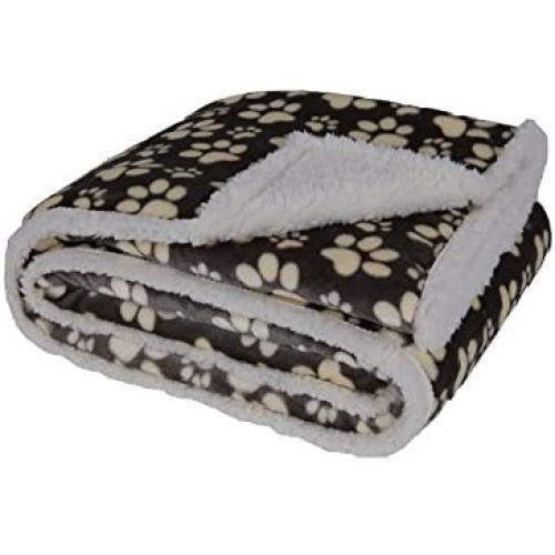 HappyCare Textiles Printed Dog paw Flannel Reverse to Sherpa Throw Blanket
