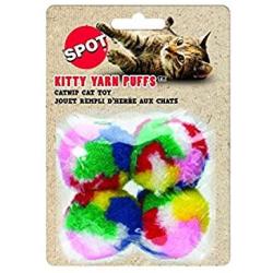 Ethical SPOT Kitty Yarn Puffs Colorful Woolen Yarn Cat Toy Contains Catnip 1.5'' Pack of 4 Pet