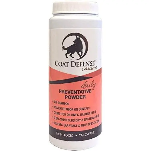 COAT DEFENSE Dog Daily Preventative Powder | Promotes The Healing of Hot Spots, Rashes & Itchy Skin | Excellent Waterless Dry Shampoo | 6 Ounce Powder | Made in USA COAT DEFENSE Dog Daily Preventative Powder | Promotes The Healing of Hot Spots, Rashes & Itchy Skin | Excellent Waterless Dry Shampoo | 6 Ounce Powder | Made in USA