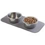 mDesign Premium Quality Microfiber Polyester Pet Food and Water Bowl Feeding Mat for Dogs - Ultra Absorbent Reversible Placemat - Folds for Compact Storage - Small, 2 Pack - Pewter Gray/Ivory