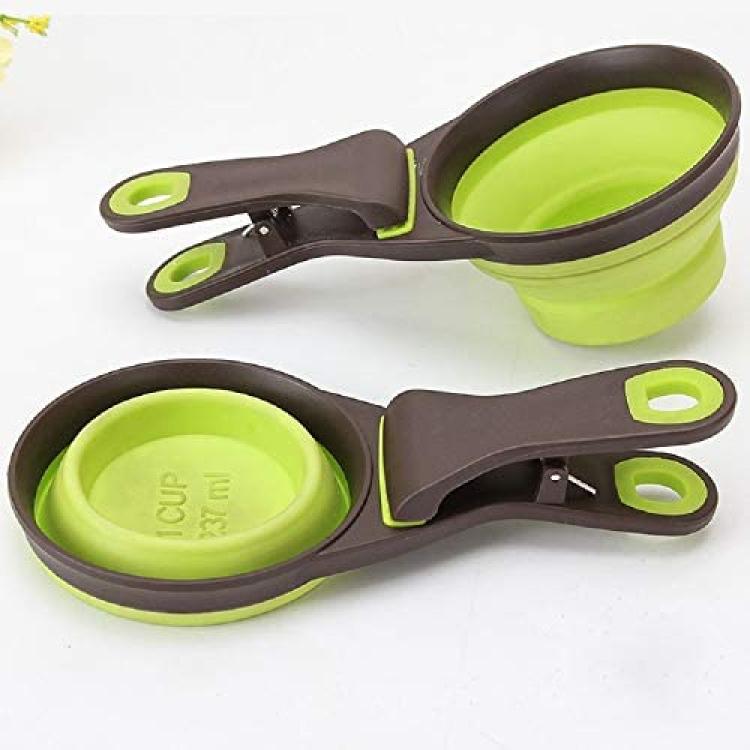 Collapsible Pet Scoop Silicone Measuring Cups Set Sealing Clip 3 In 1  Multi-function Set Of 2