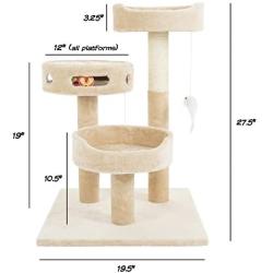 PETMAKER Cat Tree 3 Tier 2 Hanging Toys A 3 Ball Play Area and Scratching Post, 27.5'', Tan