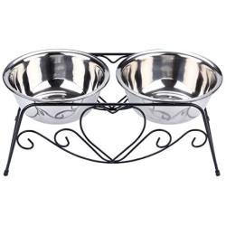 CICO Pet Feeder for Dog Cat, Stainless Steel Food and Water Bowls with Iron Stand