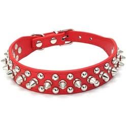 Dogs Kingdom 10''-24'' Length Soft Leather Mushrooms Rivet and Spikes Studded Adjustable Buckle Pet Puppy Dog Collar for Small Medium Large Dogs Breeds