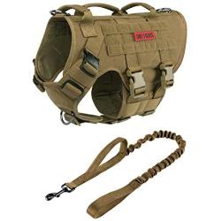 OneTigris Large Tactical Dog Harness and Dog Leash Set, No Pulling Adjustable Dog Vest Harness, Heavy Duty Dog Harness with Handle(Coyote Brown,M)