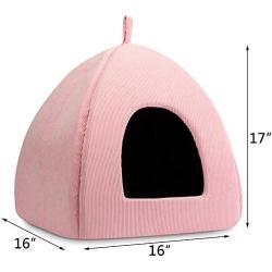 Hollypet Self-Warming Cat Bed, 2 in 1 Cat Tent Cave for Kittens and Small Dogs, 16 x 16 x 17 inches Triangle Feline House Hut with Washable Cushion for Indoor Outdoor