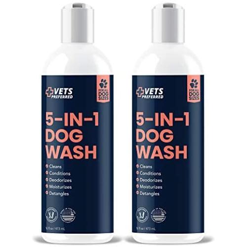 Vets Preferred Oatmeal Dog Shampoo for Dogs - 5 in 1 Pet Shampoo for Dogs & Puppy Shampoo for Dogs Over 12 Weeks, Hypoallergenic Dog Shampoo with Coconut, Oatmeal, & Aloe (16oz) - 2-Pack