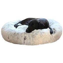 Richgra Donut Pet Beds, Cuddler Round Dog Bed, Faux Fur Ped Beds for Cat and Small Dog, Cozy Cat Cushion Bed, Improved Sleep Self Warming Indoor Round Dog and Cat Bed (23”x 23”, Grey)