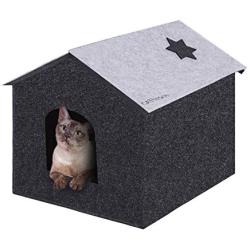 CAThrone Felt Cat House Cat Bed Cave Pet Condo with Cat Mat, 100% Natural Felted Cabin Nest Residence, Collapsible Washable Felt Hut for Kitten Puppy Dog Doggie Bunny Rabbit, Indoor Warm in Winter