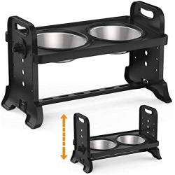 ljfjf Elevated Dog Bowls, Adjustable to 4 Heights Stainless Steel Dog Dish Bowls, Removable Raised Stand No Spill Pet Food Water Feeding Bowls for Small Medium Dogs Cats, Home & Outdoor Use