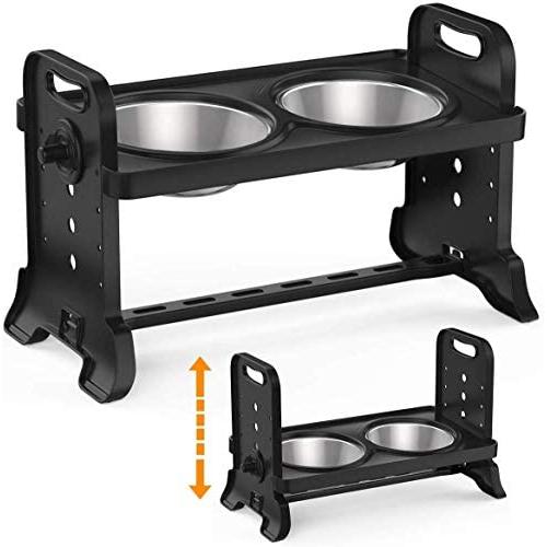 ljfjf Elevated Dog Bowls, Adjustable to 4 Heights Stainless Steel Dog Dish Bowls, Removable Raised Stand No Spill Pet Food Water Feeding Bowls for Small Medium Dogs Cats, Home & Outdoor Use