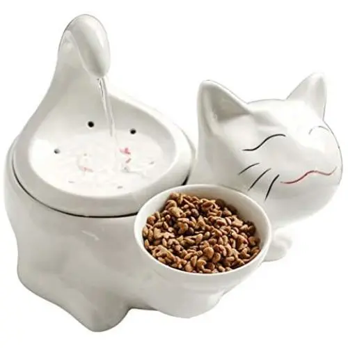 THMY Cat Drinking Fountain, 2L Pet Drinking Fountain and Food Bowl,Automatically Cycle cat Drinking Water Fountain,Ceramic Silent Heating Constant Temperature THMY Cat Drinking Fountain, 2L Pet Drinking Fountain and Food Bowl,Automatically Cycle cat Drinking Water Fountain,Ceramic Silent Heating Constant Temperature