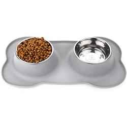 DogBuddy Dog Bowls, Dog Bowl for Food & Water, Dog Food Bowls for Medium & Large Dogs, Stainless Steel Dog Bowls, Dog Feeder with Dog Bowl Mat, Pet Bowl & Pet Food Mat Set