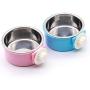 UNIEVE Crate Dog Bowl,Removable Stainless Steel Hanging Pet Cage Bowl,2 in 1 Plastic Bowl&Stainless Steel Removable Hanging Food Water,for Dogs,Cats,Birds,Cats and etc.