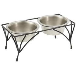 PetRageous 12112SS Moon Metal Non Slip Dog Diner, Black, 3.5-Cup Capacity, Two Dishwasher Safe Bowls, 6.10-Inch Tall Feeder, for Medium and Large Dogs and Cats
