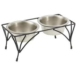 PetRageous 12112SS Moon Metal Non Slip Dog Diner, Black, 3.5-Cup Capacity, Two Dishwasher Safe Bowls, 6.10-Inch Tall Feeder, for Medium and Large Dogs and Cats