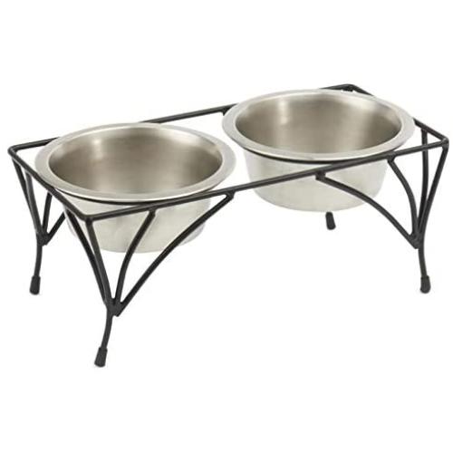 PetRageous 12112SS Moon Metal Non Slip Dog Diner, Black, 3.5-Cup Capacity, Two Dishwasher Safe Bowls, 6.10-Inch Tall Feeder, for Medium and Large Dogs and Cats
