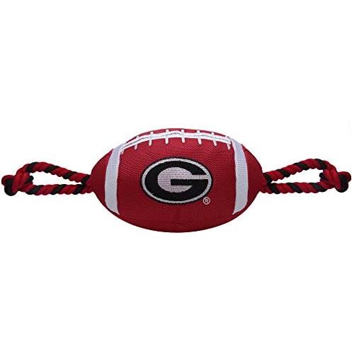 Pets First NCAA Georgia Bulldogs Football Dog Toy, Tough Quality Nylon Materials, Strong Pull Ropes, Inner Squeaker, Collegiate Team Color