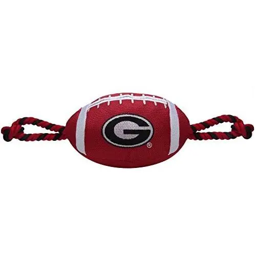 Pets First NCAA Georgia Bulldogs Football Dog Toy, Tough Quality Nylon Materials, Strong Pull Ropes, Inner Squeaker, Collegiate Team Color Pets First NCAA Georgia Bulldogs Football Dog Toy, Tough Quality Nylon Materials, Strong Pull Ropes, Inner Squeaker, Collegiate Team Color