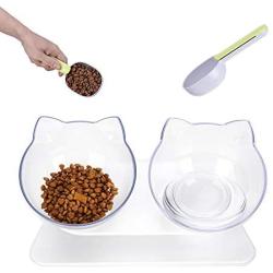 Hkapps Cat Double Food Bowl Pet Food Bowl with Stand,15° Tilted Platform, Reduce Neck Pain Perfect for Small Dog and Cat (Transparent)