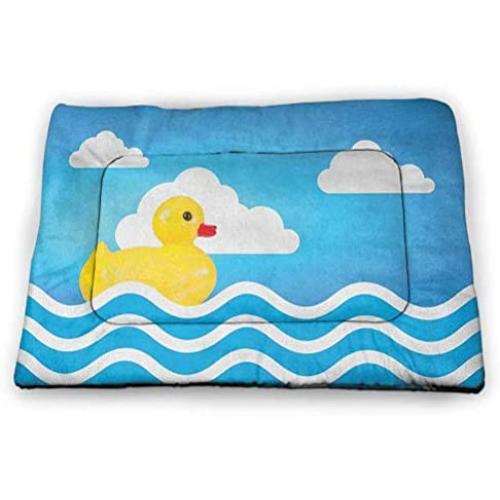 Rubber Duck Patterned Pet Pad Fun Baby Duckies Circle Artsy Pattern Kids Bath Toys Bubbles Animal Print pet Bed Warmer Pink and Yellow