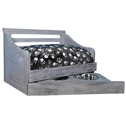 Iconic Pet Sassy Paws Multipurpose Wooden Pet Bed with Feeder for Dogs & Cats