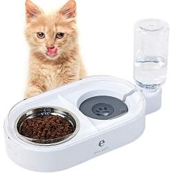 Double Dog Cat Bowls, 2 in 1 Premium Pets Water and Food Bowl Set, Non Slip Anti Spill Stable Separation Design with Automatic Water Dispenser, Pet Food Feeder for Cat/Small Dog