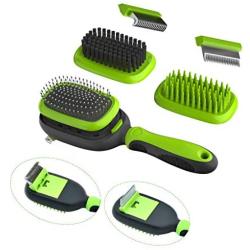 SpryPet 5-in-1 Pet Grooming Kit Dog Brush Cat Brush Dog Comb Cat Comb Pet Combing Set Pet Hair Remover with 5 Interchangeable Combs and Brushes for Large Medium and Small Dogs & Cats