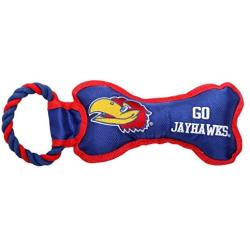 Pet Goods Manufacturing BONERP-054 NCAA Kansas Jayhawks Bone with Rope Dog Toy