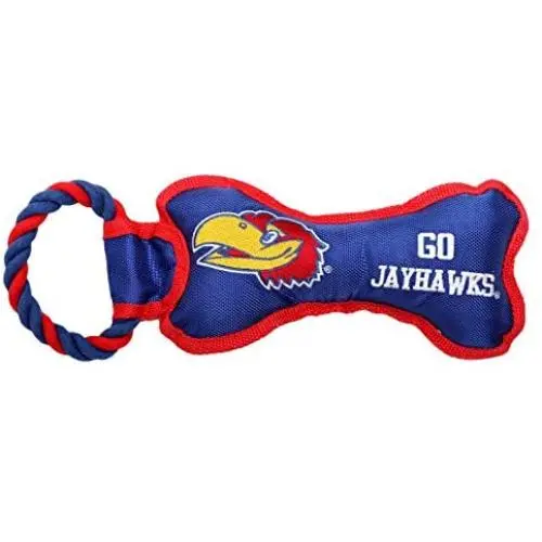 Pet Goods Manufacturing BONERP-054 NCAA Kansas Jayhawks Bone with Rope Dog Toy Pet Goods Manufacturing BONERP-054 NCAA Kansas Jayhawks Bone with Rope Dog Toy