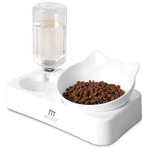 Marchul Gravity Water and Food Bowls Cat, Cat Dog Tilted Water and Food Bowl Set,Raised Cat Bowls, New Version,Cap Never Rust