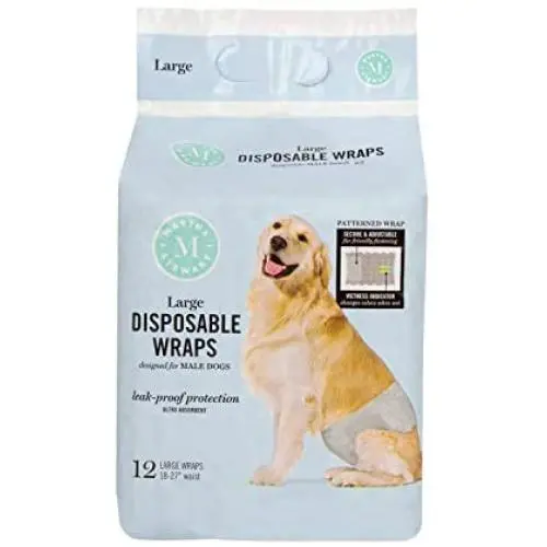 Martha Stewart for Pets Male Dog Wraps | Disposable Male Dog Wraps Size Large 18''-27'' Waist | 12 Pack Disposable Dog Diapers for Male Dogs, Leakproof and Absorbent Male Dog Wraps for Large Dogs, Grey