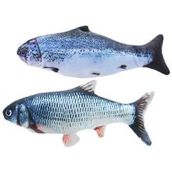 Running Pet 2 Pack Cat Wagging Fish,Plush Simulation Electric Doll Fish,Flopping Fish Cat Toy,Cat Kicker Fish Toy,Cat Catnip Toys,Fish Shape Doll Interactive Pets Pillow Chew Bite Toy((USB Charging)