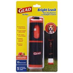 Glad for Pets Bright Leash Waste Bag Dispenser with Flashlight Dog Waste Bag Dispenser Includes 15 Dog Waste Bags with Safety Lights for Walkers Refillable Pet Waste Bag Dispenser for Dog Walking