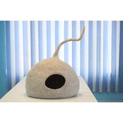 woollyfelt Cat House-Cozy Cat Cave Grey,Handmade Felted from-100% Durable-Natural-Sheep-Wool