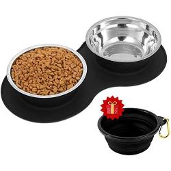 MyAvenue-Dog Food Bowls & Cat Bowls Non Skid, Stainless Steel Dog Bowls Medium Sized Dogs with Non Slip Dog Dish Silicone Mat & Collapsible Dog Bowl Set