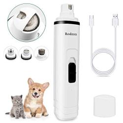 Rodzon Dog Nail Grinder, Professional 2-Speed Electric Rechargeable Pet Nail Trimmer 3 Ports Quiet Painless Paws Grooming Smoothing for Small Medium Large Dogs & Cats & Pets
