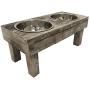 Huntley Pet Berjen Table Elevated Double Bowl Pet Feeder, Brown Wash