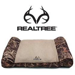 Realtree Edge Camo Sofa Style Lounger Dog Bed with Bolstered Ends and Accent Piping