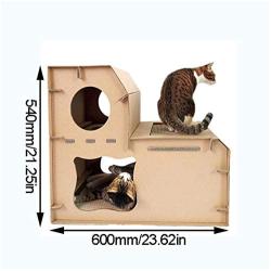 Cat Tree Climbing Frame, Double Ladder Cardboard Cat House, Removable, Foldable, Strong and Stable, Comfortable and Durable - for Kittens, Puppies, Rabbits