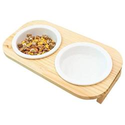 SAsagi Solid Pine Cat Bowl,Dog Cat Food Water Container Premium Double Feeder for Cats Dogs Pets