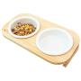 SAsagi Solid Pine Cat Bowl,Dog Cat Food Water Container Premium Double Feeder for Cats Dogs Pets