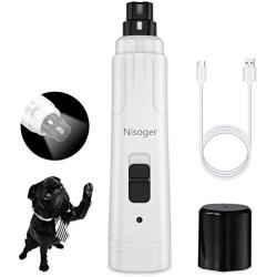 Nisoger Dog Nail Grinder, Upgraded LED Lighting 2-Speed Pet Nail Trimmer USB Rechargeabl Professional Quiet Electric Pet Nail Clippers for Small Medium Large Dogs & Cats
