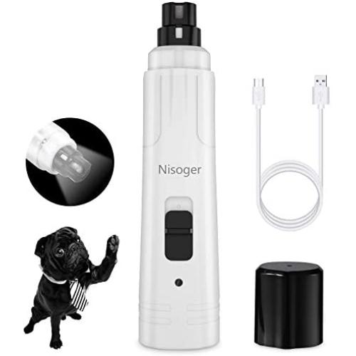 Nisoger Dog Nail Grinder, Upgraded LED Lighting 2-Speed Pet Nail Trimmer USB Rechargeabl Professional Quiet Electric Pet Nail Clippers for Small Medium Large Dogs & Cats