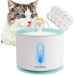 Noodoky 2.4L Automatic Cat Fountains with LED and 8 Replacement Filters, Small Cat Waterfall Waterer, Kitty Drinking Water Flower Fountain Water Bowl, Running Water Dispenser for Cats