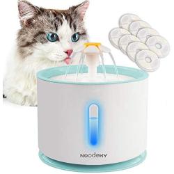 Noodoky 2.4L Automatic Cat Fountains with LED and 8 Replacement Filters, Small Cat Waterfall Waterer, Kitty Drinking Water Flower Fountain Water Bowl, Running Water Dispenser for Cats